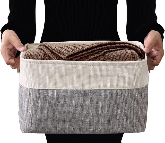 DECOMOMO Storage Bins, Extra Large Fabric Storage Baskets for Shelves 3Pack | 15.8 x 12.5 x 10 inches Decorative Linen Closet Organizers (Grey & White)