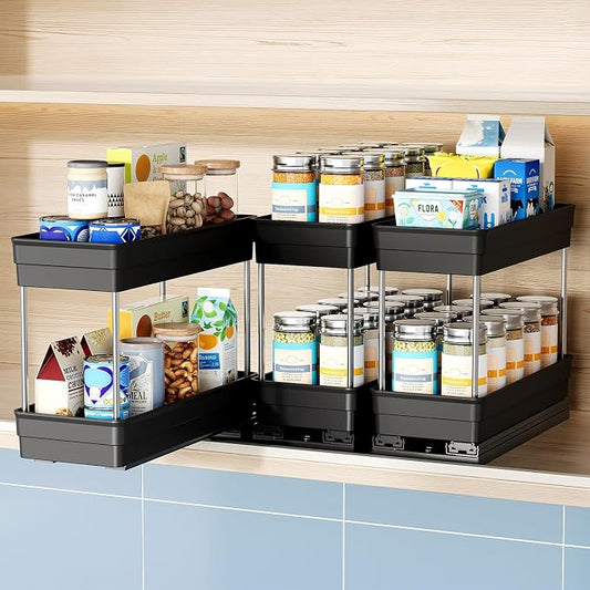 Nieifi 2 Tier Vertical Spice Rack Pull Out for Cabinet-4-1/3 inch Wide | ABS material,spice pull out organizer for cabinet,two installation methods,suitable for cabinets and countertops