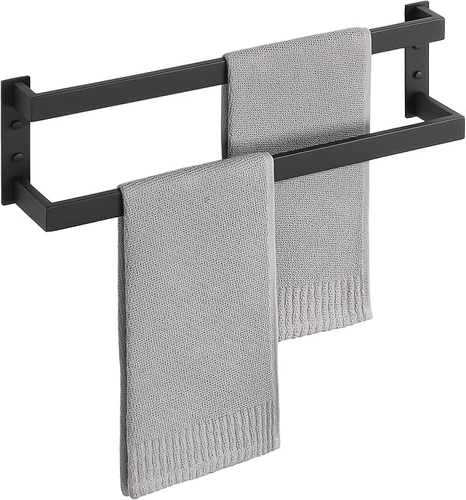 Alise Double Towel Bar, 20" Double Towel Racks for Bathroom, Matte Black | Bathroom Towel Rack Wall Mounted, 3.54" Wide Faster Drying, Ladder Design, SUS304 Stainless Steel