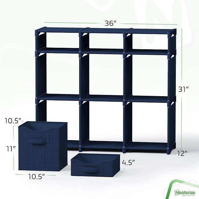 Cube Storage Organizer with Storage Bins Included - The Perfect Closet Organizers and Storage Solution. Includes 9 Storage Cubes, Great For Toy Storage, Closet Storage, Clothes Storage (Navy)