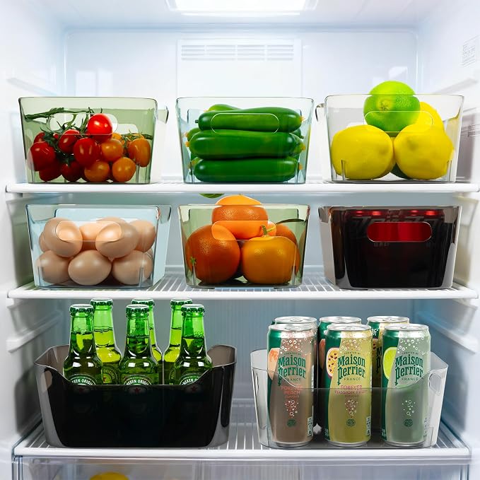 Tiawudi 8 Pack Plastic Storage Bins, Clear Pantry Organizers and Storage Containers, Multi-Use Organizer Bins for Kitchen, Bathroom, Office, Shelf, Fridge, Home Edit and Cabinet Organizers