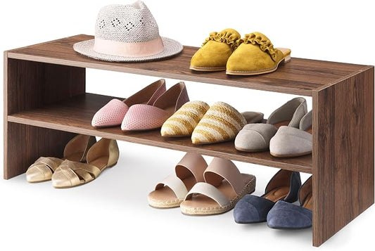 Whitmor Wood Stackable 2-Shelf Shoe Rack, Walnut, 31 inches