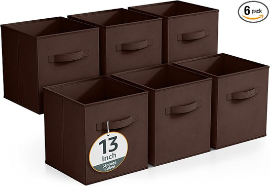 Sorbus Fabric Storage Cubes - 6 Foldable Storage Bins for Organizing Pantry, Cubbies, Toy Box - Clothes Storage & Closet Organizer - 13 Inch Collapsible Cube Baskets for Shelves with Handle