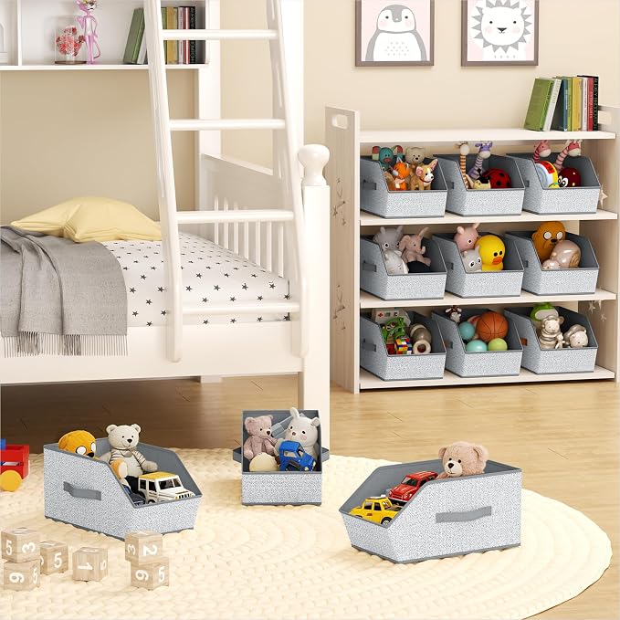 Homsorout Large Closet Storage Cubes - Closet Storage Bins with Dual Handles for Clothes, Towels, Toys, Shelf Organizer Bins for Bedroom, Nursery, Shelves, Small Spaces, Ant Light Gray, 3 Pack
