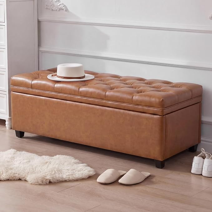 Mangodan 50 Inch Large Storage Ottoman, Tufted Ottoman with Storage | End of Bed Ottomans for Living Room, Bedroom, Modern Entryway Benchs