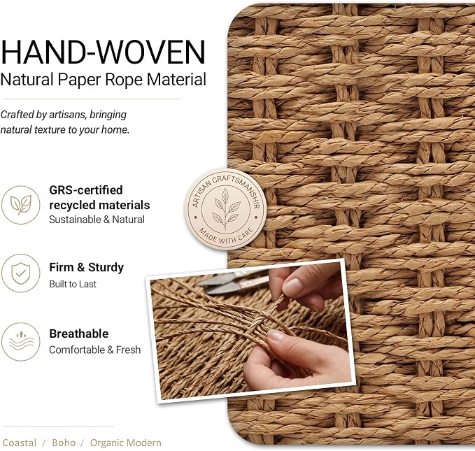 Pantry Organizers, Handwoven Large Wicker Baskets for Shelves & Kitchen, Labeled Storage Baskets for Organizing with Handles - Paper Storage Bins for Shelves, 3 Pack, Natural