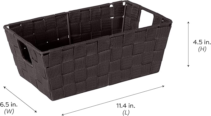 Simplify Small Shelf Woven Strap Tote | Decorative Storage Basket | Built in Handles | Organization | Closet | Bedroom | Bathroom | Nursery | Accessories | Toys | Gifts | 4 Pack | Chocolate