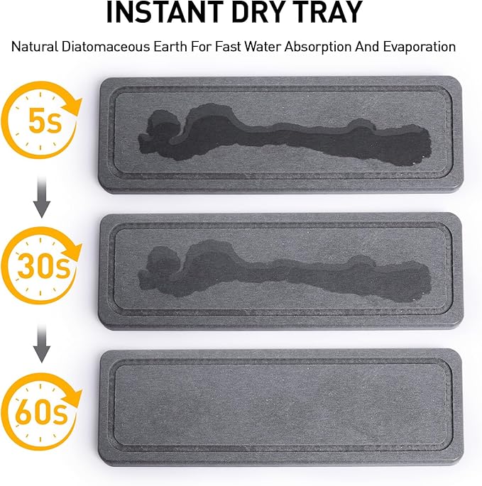 Cisily 10.62'' Sponge Holder for Kitchen Sink, Sink Caddy Organizer with High Brush Holder, Kitchen Countertop Organizers and Storage Essentials, Rustproof 304 Stainless Steel (Black with Stone Tray