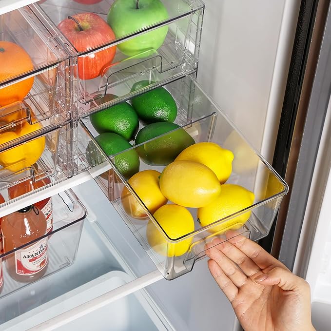 Vtopmart 10 Pack Stackable Storage Drawers,Clear Acrylic Drawer Organizers with Handles, Easily Assemble Containers for Fridge, Bathroom,Kitchen Undersink,Cabinet,Pantry Organization and Storage