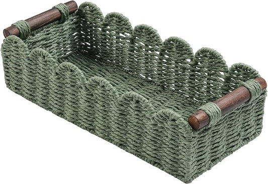 Bathroom Decor Basket for Toilet Paper Storage Baskets For Organizing | For Bedroom Living Room Kitchen Home Decor Scalloped Cute Basekt With Handle for Apartment Countertop,Green