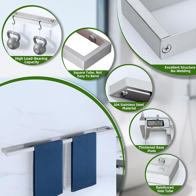 Alise 28 Inch Hand Towel Holder Towel Bar for Bathroom Wall Mounted,Brushed | Towel Hanger Towel Rack for Bathroom Lavatory,SUS304 Stainless Steel Towel Rail for Bath Kitchen, Non-adhesive Mount