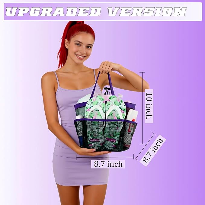 Mesh Shower Caddy Portable - 9 Pockets for College Dorm Room Essential | Large Capacity Mesh Shower Caddy with 9 Pockets, Portable Hanging Toiletry Bag for College Dorm, Gym, Camping and Beach