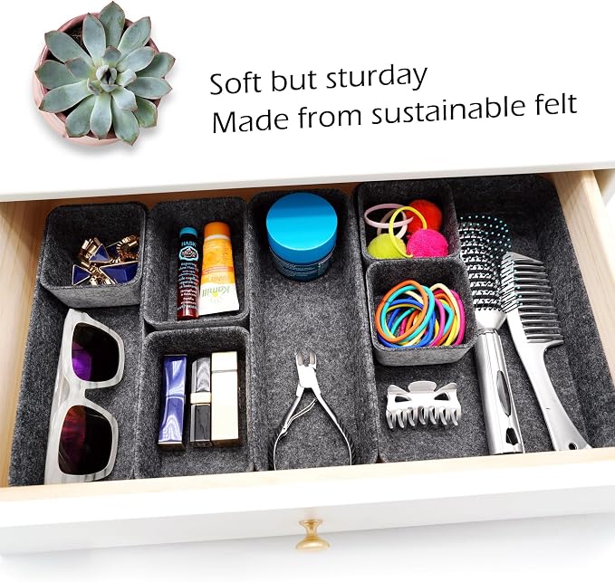 Minimalist Felt Desk Drawer Organizer 8-Piece Charcoal Storage Bins