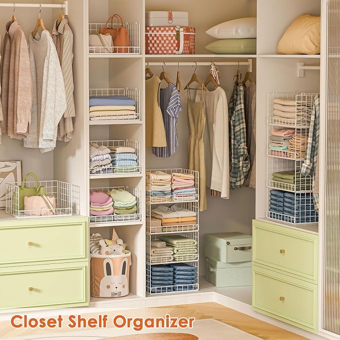 Yociyoga 8-Tier Stackable Closet Organizers and Storage Shelves, Foldable Closet Shelf Organizer, Stackable Storage Bins Drawers for Closet Organizer System, White(Patent No. 30022416)