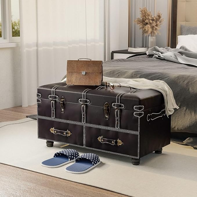 COZAYH Vintage Storage Bench, Upholstered Wooden Ottoman Bed Chest Box