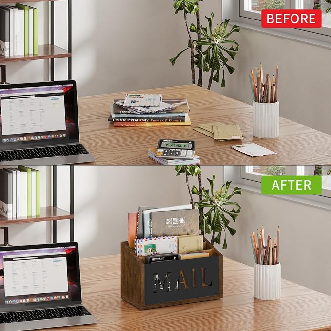 YINMIT Mail Organizer Countertop, Mail Holder with 3 Compartments, Mail Holder Sorter for Desk, Mail Organizer Wall Mounted, Countertop Desk Office Accessories Organizer for File Paper Folder