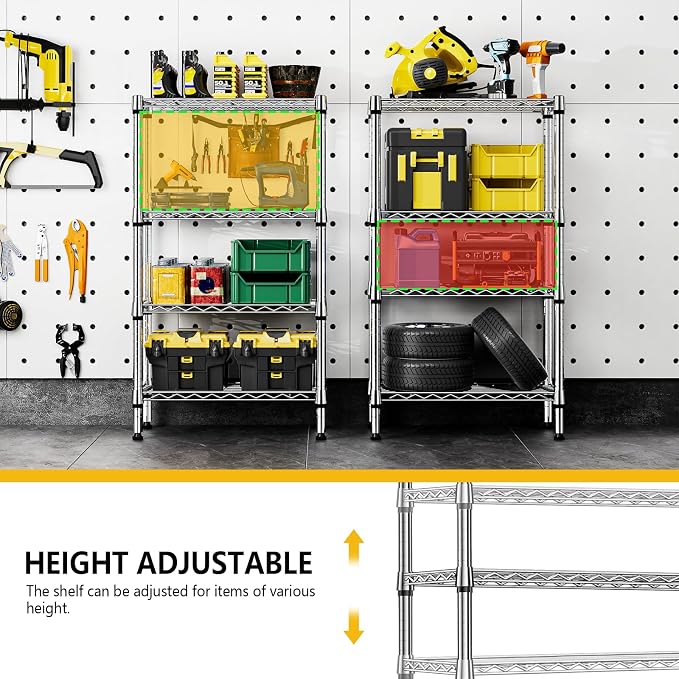 M MZG 1000 lbs 4 Tier Shelf Metal Storage Shelves Wire Rack Closet Organizers for Garage Kitchen Bathroom Laundry Chrome 11.8" D x 25.6" W x 45.5" H