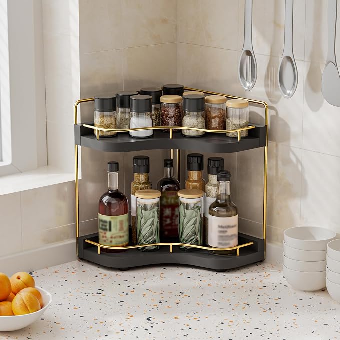 2-Tier Corner Bathroom Counter Organizer, Larger Size | Embedded Screw Holes, Sturdy & Stable, Oversized, Holds More, Vanity Shelf for Makeup & Skincare