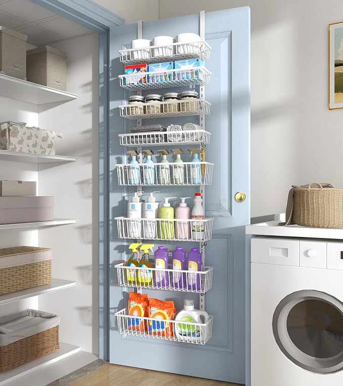 Mefirt Over The Door Pantry Organizer, Pantry Organization and Storage | Pantry Hanging Organizers and Storage, Adjustable Heavy-Duty Metal for Home & Kitchen, Back of Door Seasoning Rack