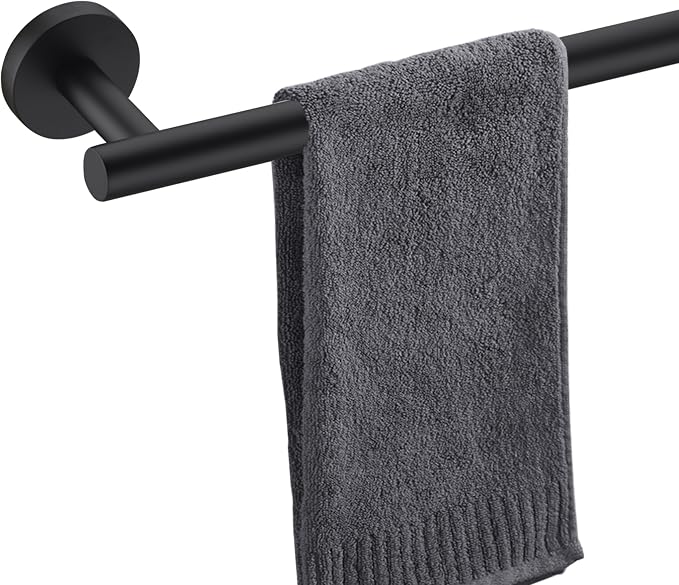 Towel Bar for Bathroom Matte Black, 27Inch Towel Rack Wall Mounted, Thicken Round Bath Towel Holder Rod SUS304 Stainless Steel, Heavy Duty Dish Cloths Hanger for Bathroom, Kitchen