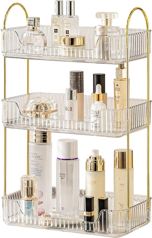 Akinbas 3 Tier Bathroom Organizer Countertop Makeup Perfume Tray Skincare Organizer for Bathroom Dresser Vanity (White)