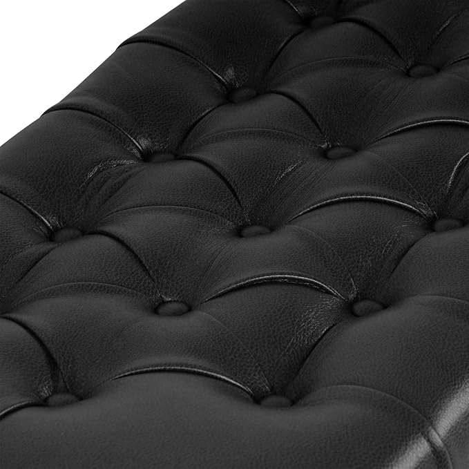 HomePop 40" Button Tufted Storage Bench - Black Faux Leather