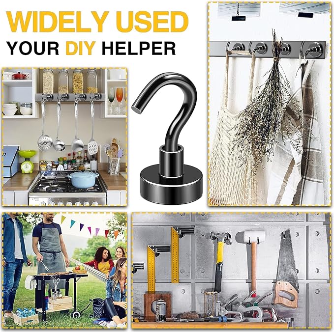 DIYMAG Magnetic Hooks 200pcs 30lbs Cruise Essentials 2026 Magnet Hook Black | Neodymium Heavy Duty Strong Magnets Hanging Ship Cabins Refrigerator Fridge Classroom Beach Vacation Kitchen Grills Home Tool