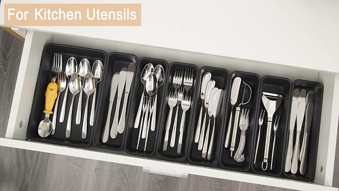 Kutesna 15PCS Interlocking Drawer Organizer, Plastic Desk Organizers Set | 3-Size Versatile Storage Bins,BPA-free, Non-slip, Fits Any Drawer for Cosmetics, Bathroom, Tools, Kitchen and Office