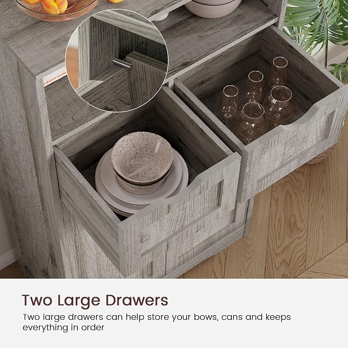 Iwell Storage Cabinet with 2 Drawers & 2 Adjustable Shelves | Kitchen Cabinet, Cupboard, for Living Room, Kitchen, Entryway, Home Office, Grey