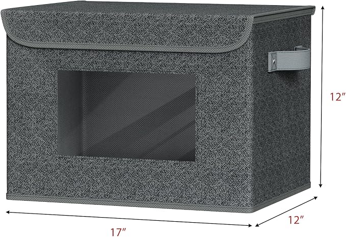 Univivi Fabric Foldable Storage Boxes with Lids, 4 Pack, Black | 17 x 12 x 12 In Large Storage Bins with lid & Carry Handles, Stackable Design Closet Storage Containers for Home Clothes