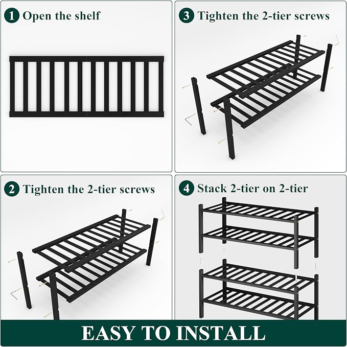 Smiry Bamboo Shoe Rack, 14 Vertical Slats, 4 Tier - 26.8" Wide, Black | Stackable Free Standing Wooden Shoe Organizer, Wood Shoe Storage Shelf for Closet, Entryway, Thicher Leg