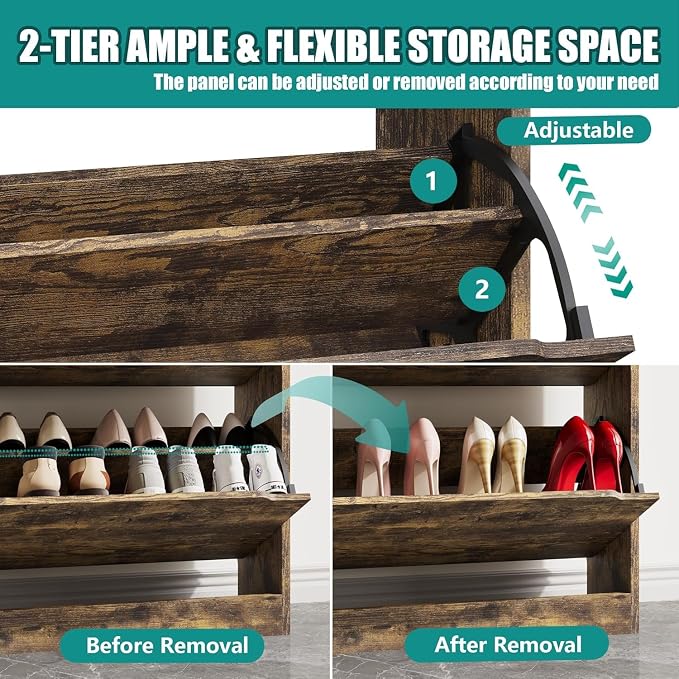 Xixini Shoe Storage Cabinet for Entryway with 4 Flip Drawers, Sturdy Wood Hidden Shoe Storage, Freestanding Narrow Slim Shoe Organizer for Front Door Entrance, Living Room, Hallway, Bedroom, Brown