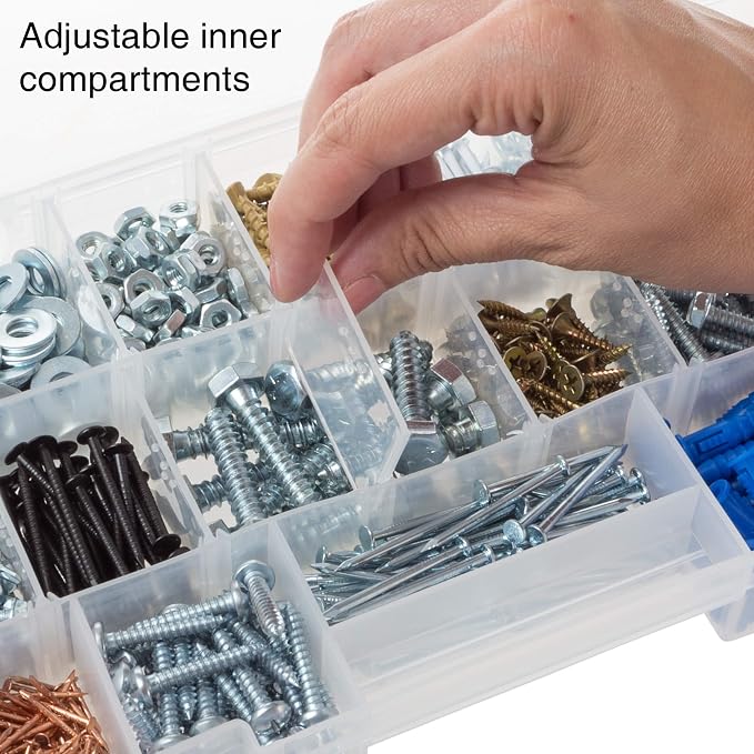 Small Parts Organizer Box - 10-Inch Portable Storage Case with 4 Removable Multi-Compartment Trays for Screws, Beads, Small Fishing Tackle, Hardware, and Craft Supplies by Stalwart (Light Blue)