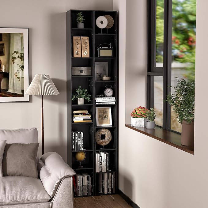 8-Cube Storage Organizer Bookcase, Tall Narrow Bookshelf for Home Office, Black
