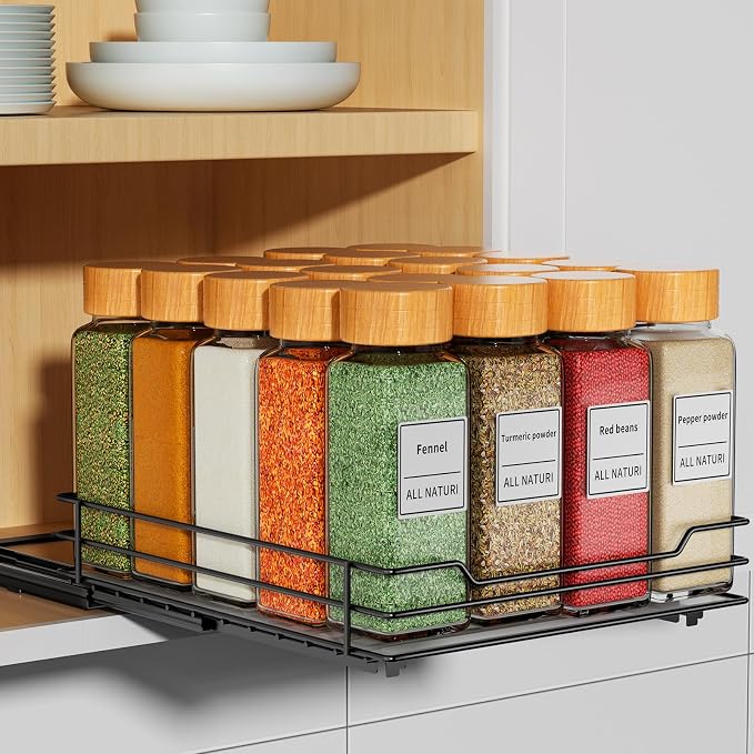 RCHYFEED Pull Out Spice Organization for Cabinet,8.5" Wx10.5 Dx2.5 H,1 Tier | Heavy Duty Slide Out for Inside Cabinet & Pantry, Kitchen Cabinet Seasoning Organizer,Vertical Spice Racks Storage Spices