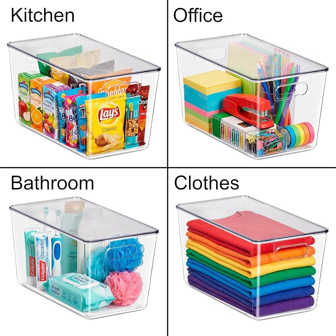 Clear Storage Bins with Lids, 10 Pack X-Large Stackable Clear Bins, Clear Storage Containers with Lids, Plastic Organizer Boxes for Pantry Storage, Kitchen Cabinets, Closet Organization, Bathroom