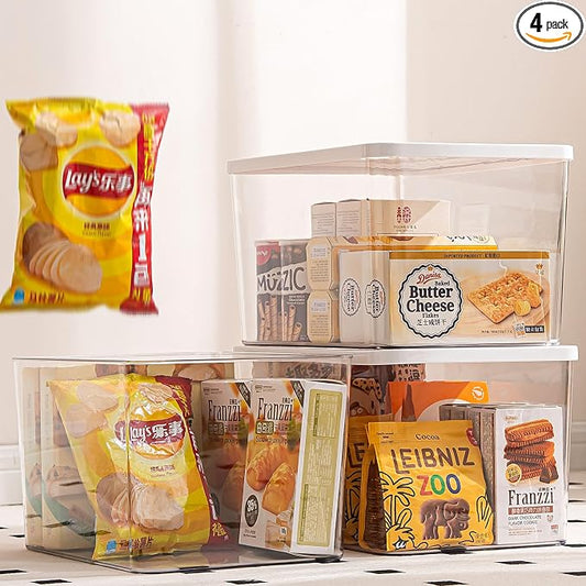 Clear plastic storage bins with LIDS,storage containers for snacks, cosmetics, books, dog food, Storage Organizer for Nursery，Kitchen, Living room,Bedroom, Bathroom, Office (Clear-White Lid, 3XL)