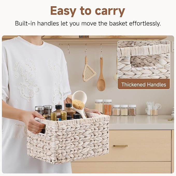 StorageWorks Pantry Baskets, Wicker Storage Baskets for Organizing, Pantry Organizers and Storage, Water Hyacinth, Natural
