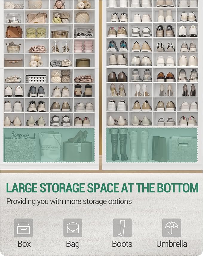Hzuaneri 11 Tiers Shoe Storage Cabinet, Tall Shoes Cabinet with Cubby | Freestanding Wooden Shoe Organizer, 40-44 Pairs, Shoes Cubby Organizer for Entryway, Bedroom, White SR59303X