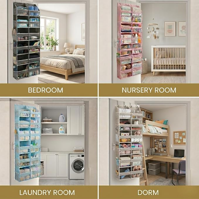 UPGRADED Over The Door Organizer, 6 Tiers Hanging Storage - Extra Thick 100D Fabric, 65lbs Huge Capacity, 12 Mesh Side Pockets, Over The Door Shoe Organizer & Hanging Closet Organizer (Transparent XL)