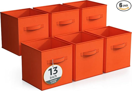 Sorbus Fabric Storage Cubes - 6 Foldable Storage Bins for Organizing Pantry, Cubbies, Toy Box - Clothes Storage & Closet Organizer - 13 Inch Collapsible Cube Baskets for Shelves with Handle