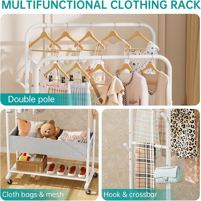 SINGAYE Wardrobe Standing Closet Clothing Rack With Shelf Hanging Clothes | Wardrobe Open Compact Small Metal Garment Hanger Stand Alone Free Standing Black Closet Rack Storage Organizer Heavy Duty