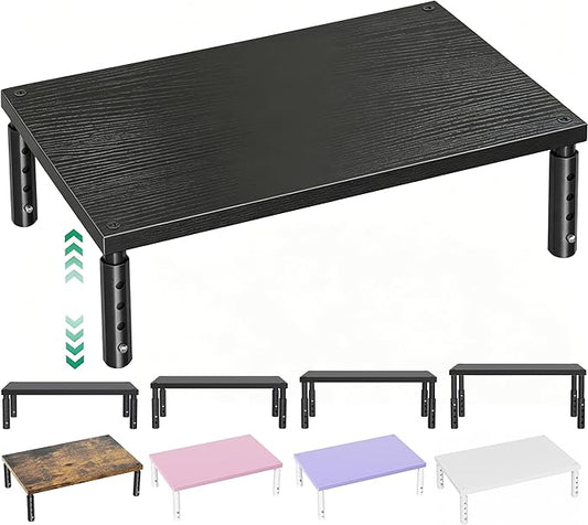 Desk Organizers and Accessories, Adjustable Computer Monitor Stand Riser, Laptop Stand for Desk, Office Desk Accessories & Workspace Organizers for Home Office, Black Wood