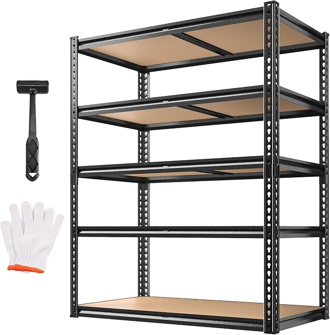 ROOMFAVE Garage Shelving Adjustable 5 Tier Storage Shelves Heavy Duty 72" H | 2200LBS Heavy Duty Metal Shelving Utility Rack for Basement, Warehouse, Commercial, Pantry, 35.5" L x 16" W x 72" H,Black
