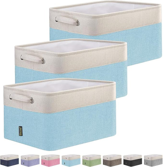 BALEINE 3 Pack Fabric Closet Storage Bins for Shelves, Linen Closet Organizers and Storage, Decorative Baskets for Organizing, Shelf, Clothes, Home, Office (Skyblue, 15''x11''x9.5'')
