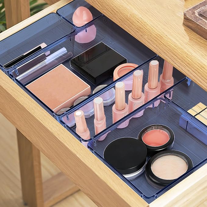 25 PCS Drawer Organizer Set, 5 Size Bathroom and kitchen organizer Trays | Bathroom and kitchen Drawer cabinet organizer Trays, Clear Storage Bins for Makeup, Jewelry, Utensils and Gadgets