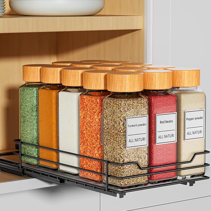 RCHYFEED Pull Out Spice Rack Organizer for Cabinet,6.5" Wx10.5 Dx2.5 H | Metal,Heavy Duty Slide Out Spice Rack,Ideal for Kitchen & Pantry Storage of Spices & Sauces