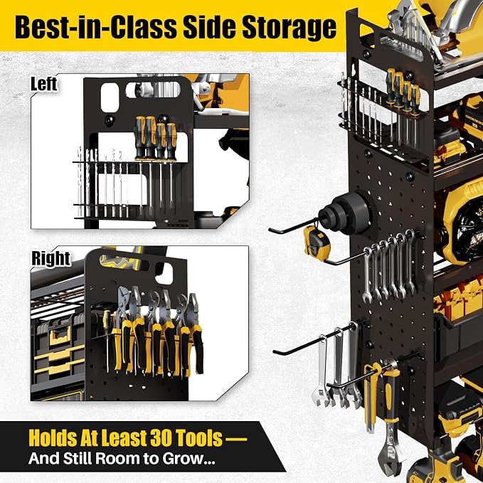Large 5-Tier Power Tool Organizer Wall Mount, 320lbs Load Capacity Garage Storage Rack with 8 Drill Holders, 34" Heavy Duty Metal Utility Shelf, Holds Over 30 Tools for Garage Workshop