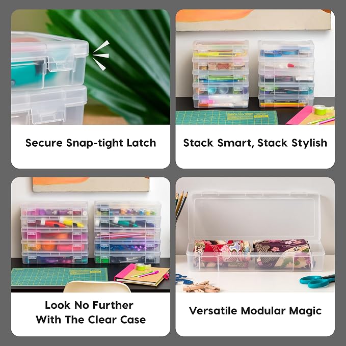 IRIS USA Clear Cases |Made in USA| Plastic Box Organizers (6-Pack)- Medium | Bead Storage Organizing Containers with Snap Lid for Arts, Crafts, Ephemera, Stickers, & Dance Cheer