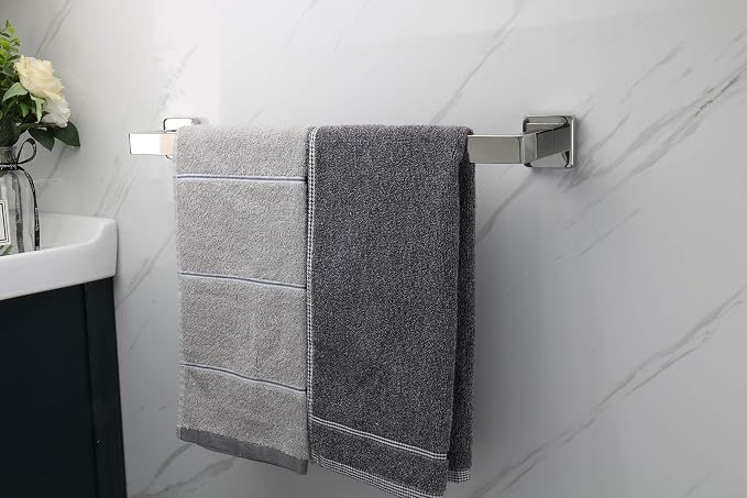 TocTen Bath Towel Rack - Square Base Thicken SUS304 Stainless Steel Towel Bar for Bathroom, Bathroom Accessories Towel Rod Heavy Duty Wall Mounted Towel Holder. (Chrome, 20)